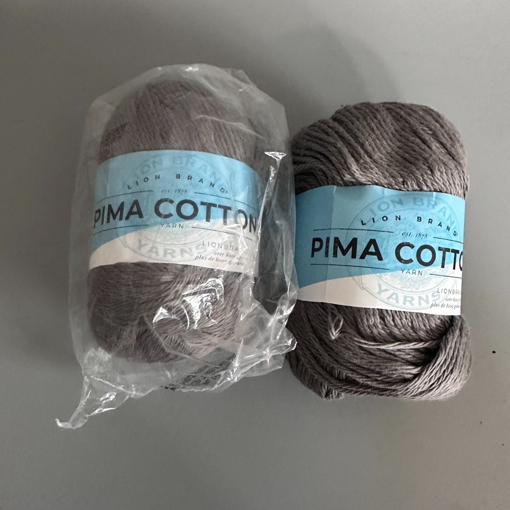 2 Lion Brand Pima‎ Cotton Yarn Skeins Pewter Grey 152 Lot 19272 Medium 4 Cotton